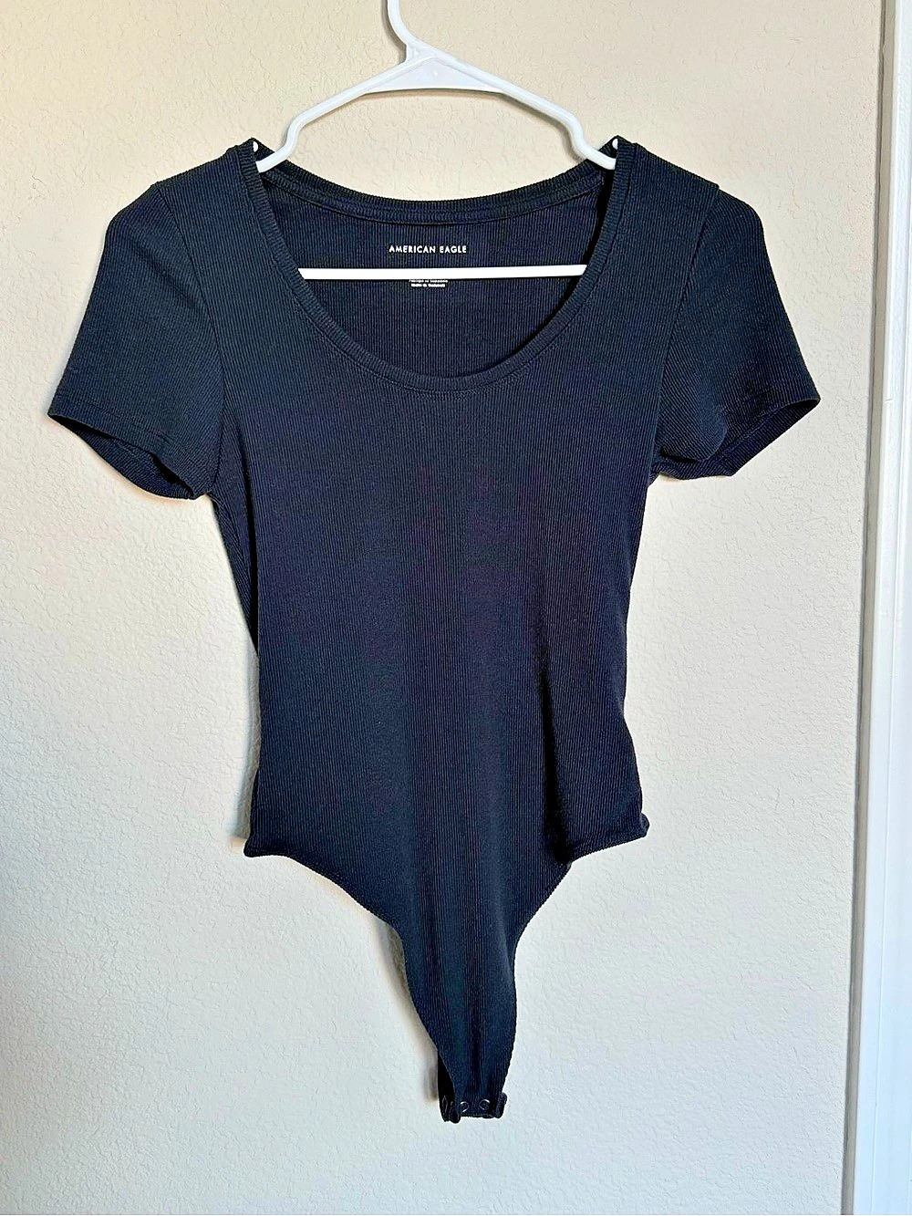 American Eagle Ribbed Short Sleeve Bodysuit with Scooped Neck